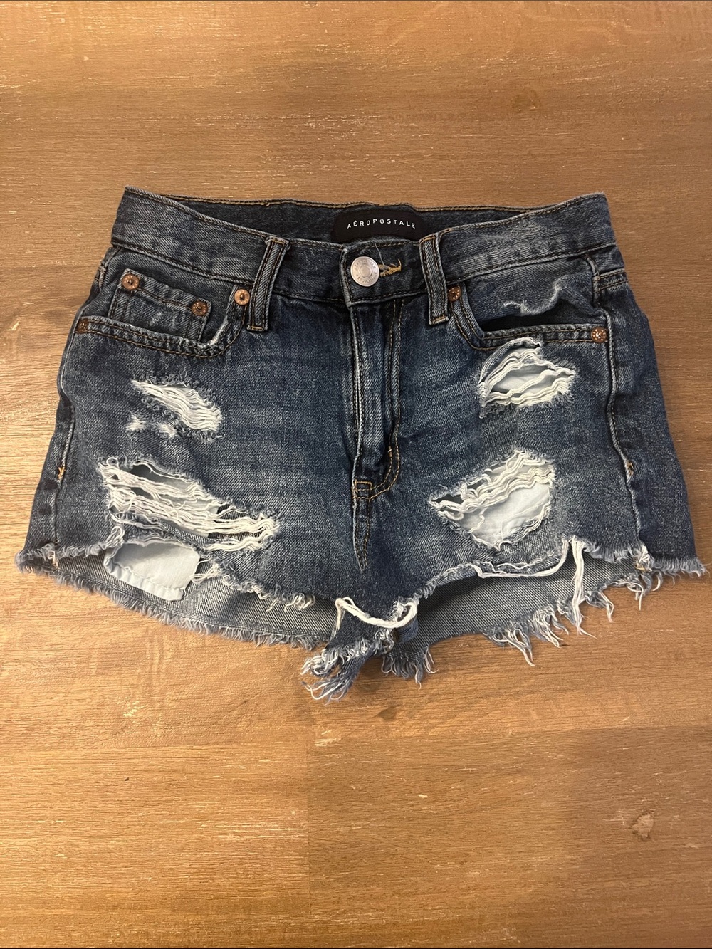 Aeropostale Distressed Dark Blue Denim Cutoff Shorts